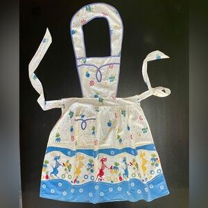 Vintage MCM colorful cotton apron w/dancing poodles at the market, EUC, SzS